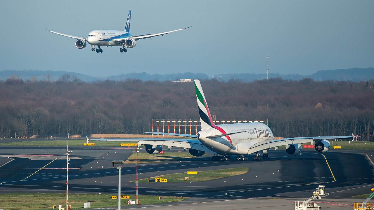 A6-EEI Emirates Airbus A380-800 - JA839A All Nippon Airways (ANA) Boeing 787-9